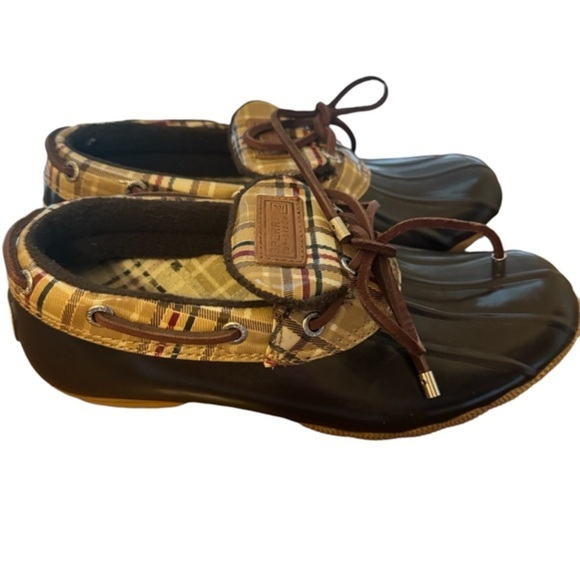 Sperry Top Sider Brown With Plaid Weatherproof Duck Boots Size 6.5 - Picture 1 of 5
